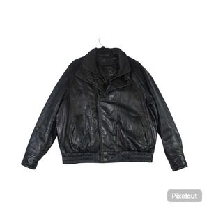 LW Wilson Leather Bomber Jacket Mens XL Black Thinsulate Insulated Full Zip